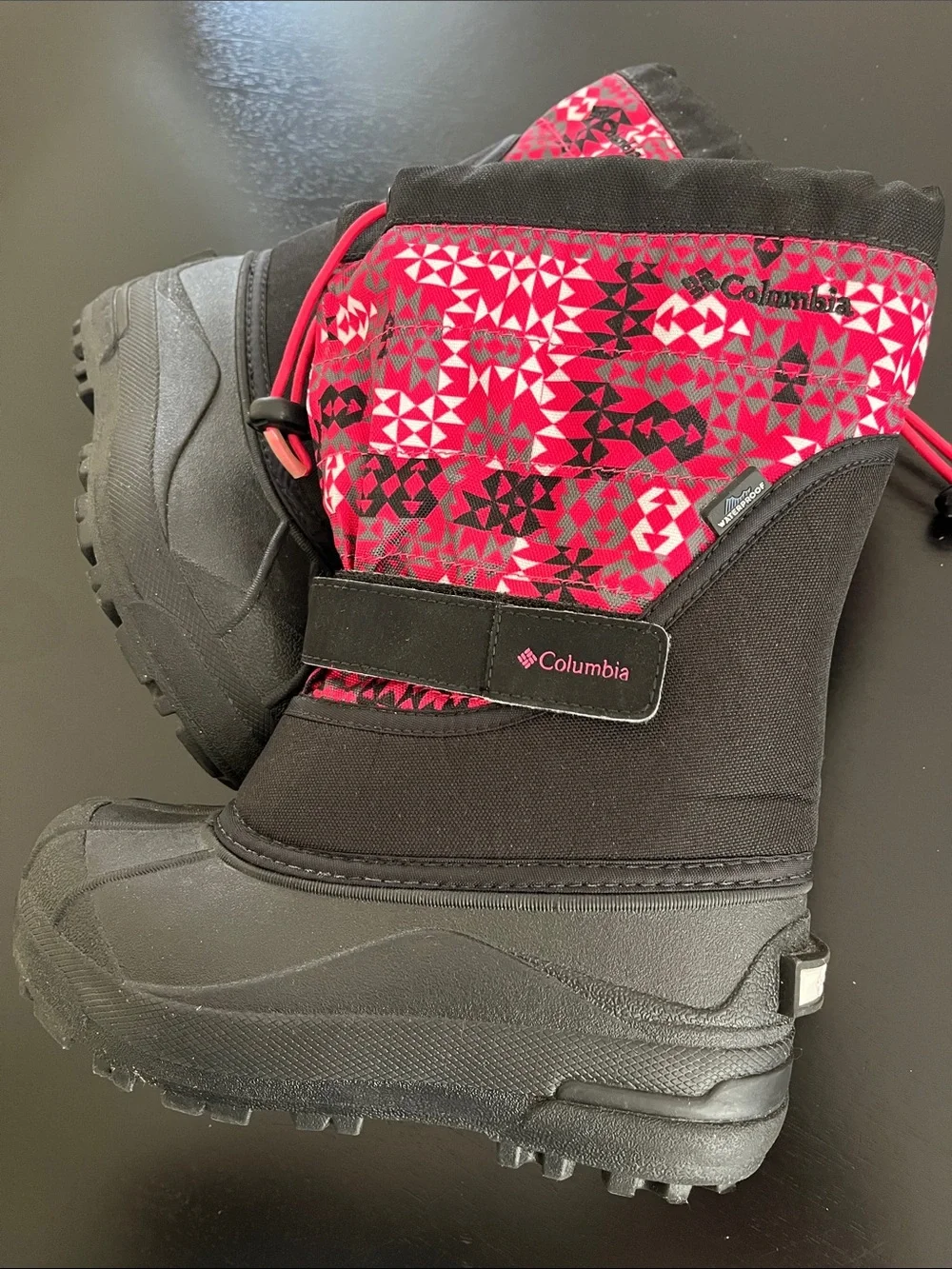 Columbia Kids Black and Pink Patterned Waterproof Snow Boots